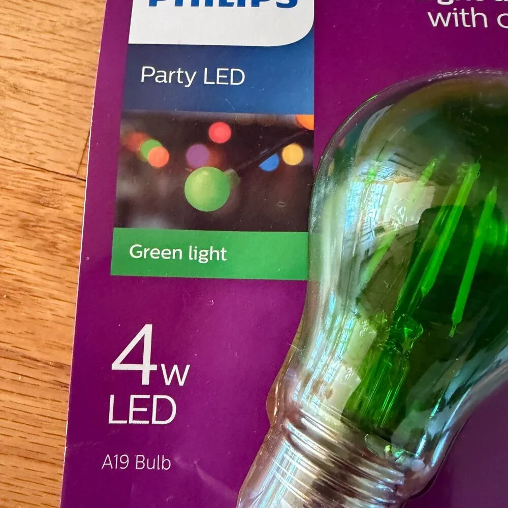 Philips Party LED Green Light A19 Blub - Set of Four (4)